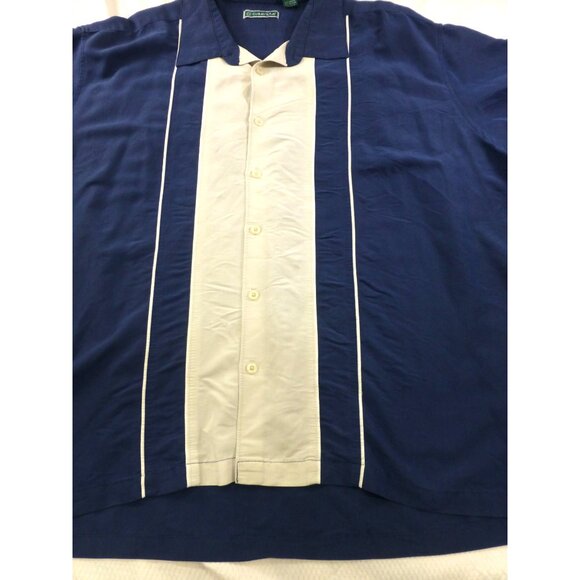 Vintage Cubavera Navy Blue & Cream Retro Bowling Style Button Up Shirt 3X - Picture 2 of 7